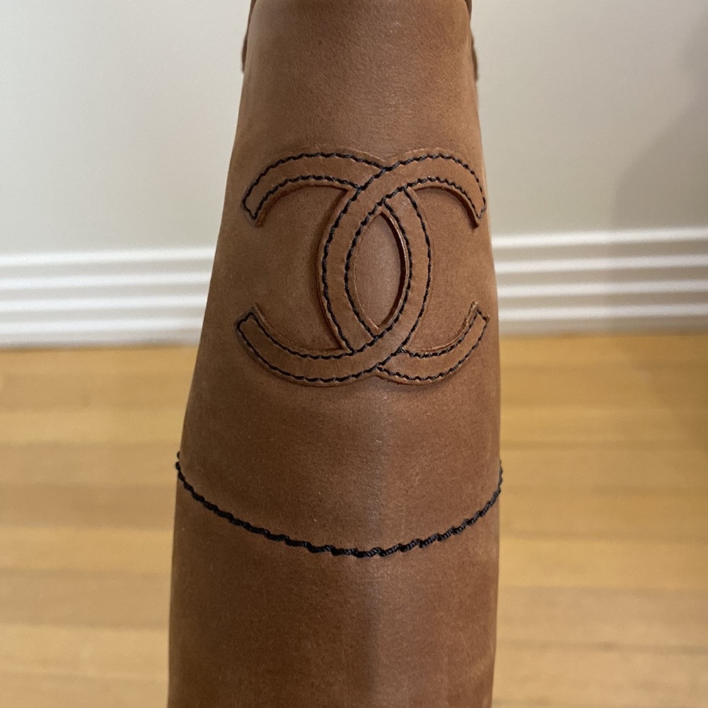 CHANEL Interlocking CC Logo Riding Boots BROWN LAMBSKIN Eu 39.5 - Picture 10 of 11